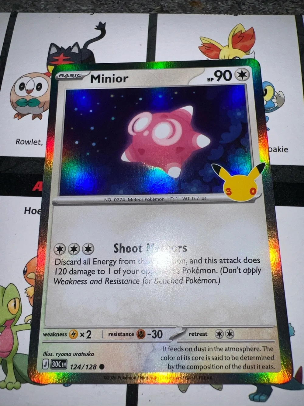 Pokemon Minior Holofoil Card Pink Core Holographic Stars 30th Anniversary